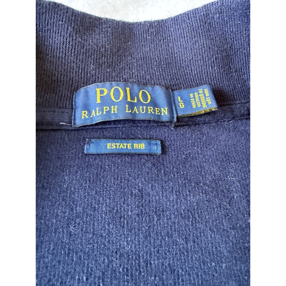 Polo Ralph Lauren Mens Large Quarter Zip Pullover Sweater Navy Red Pony - Picture 2 of 8